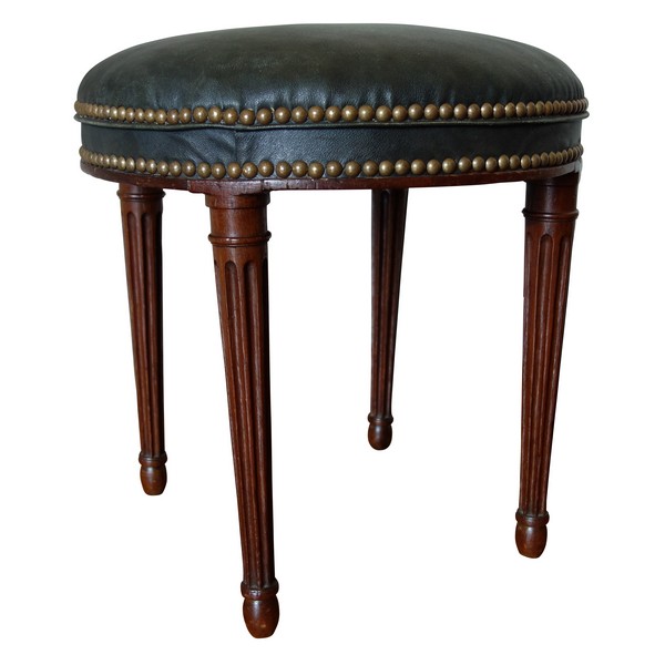 Tabouret d'époque Louis XVI Directoire en acajou Et Cuir, fin XVIIIe siècle