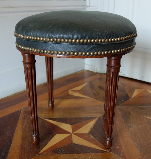 Tabouret d'époque Louis XVI Directoire en acajou Et Cuir, fin XVIIIe siècle