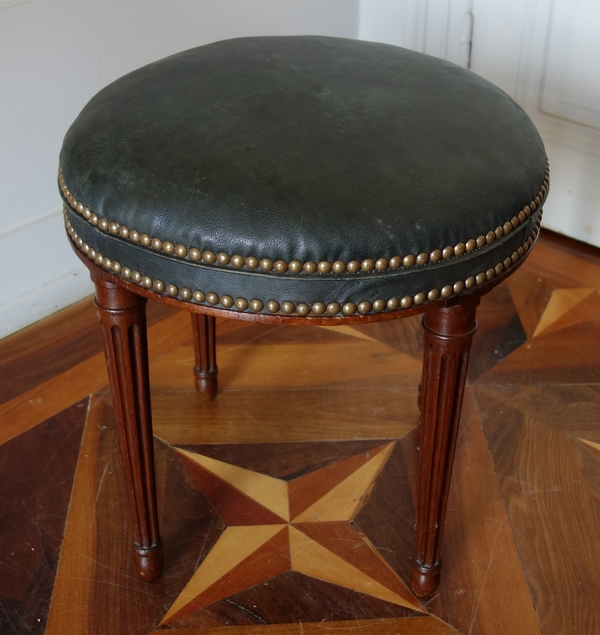 Tabouret d'époque Louis XVI Directoire en acajou Et Cuir, fin XVIIIe siècle