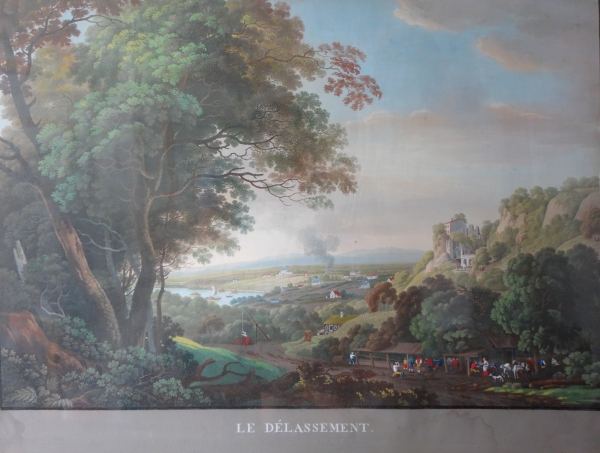 Set of 4 large gouaches : landscapes and seascapes, early 19th century, gilt wood frame