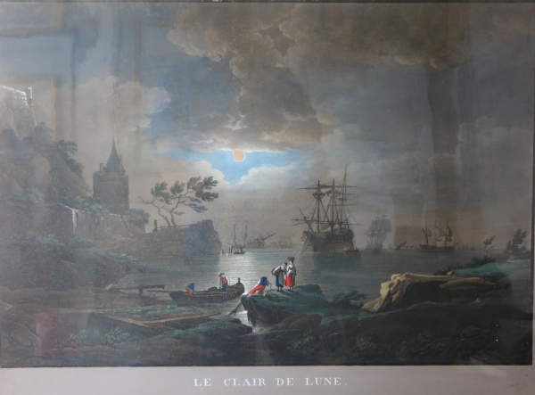 Série de 4 grandes gouaches : paysages et marines d'époque Empire Restauration - cadres dorés