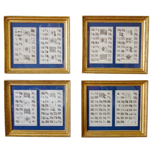 Collection of 18th century engravings : Navy flags set into Empire gilt wood frames