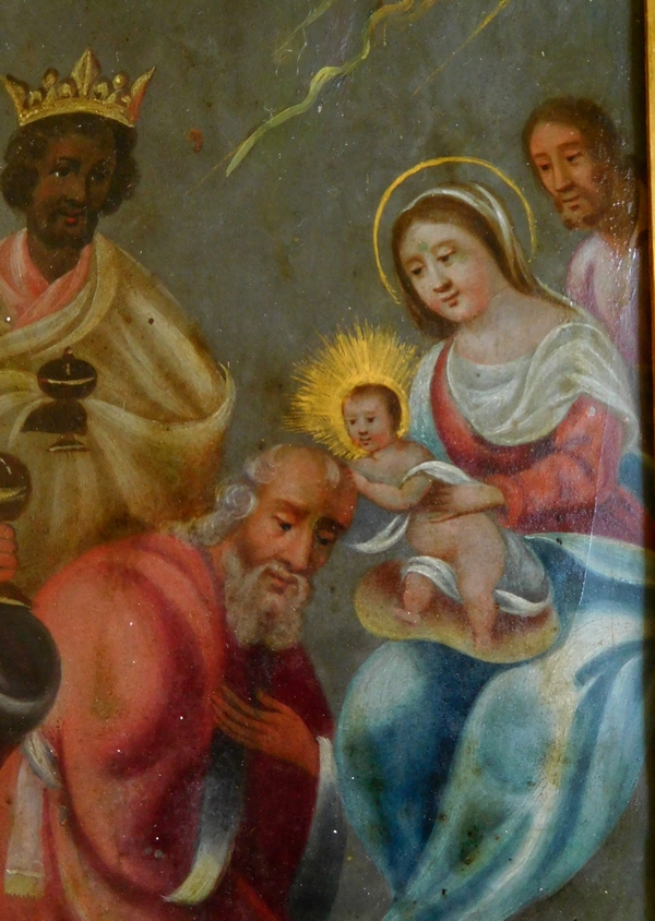 Ecole du XVIIe siècle, Nativité - Adoration des Mages - huile sur cuivre