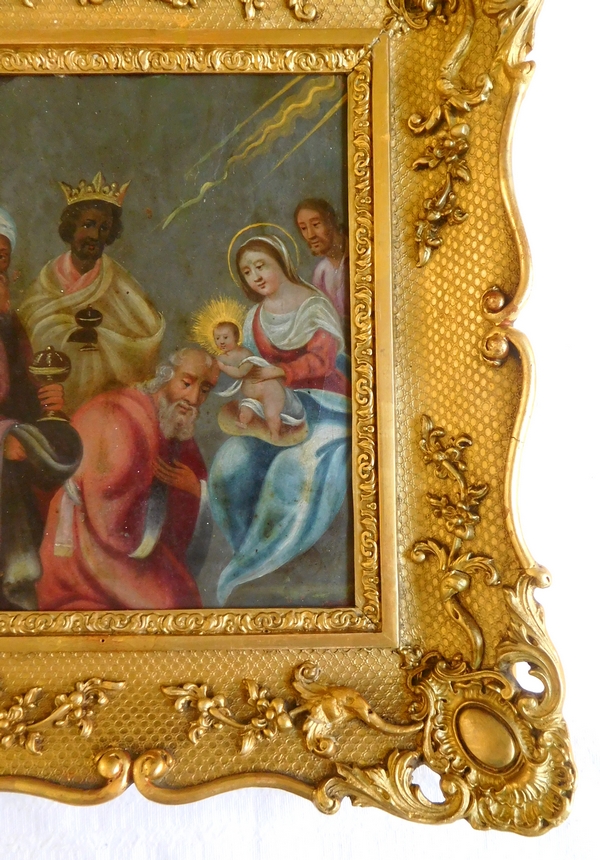 17th century school, Nativity scene, 3 Wise Men Adoration - oil on copper