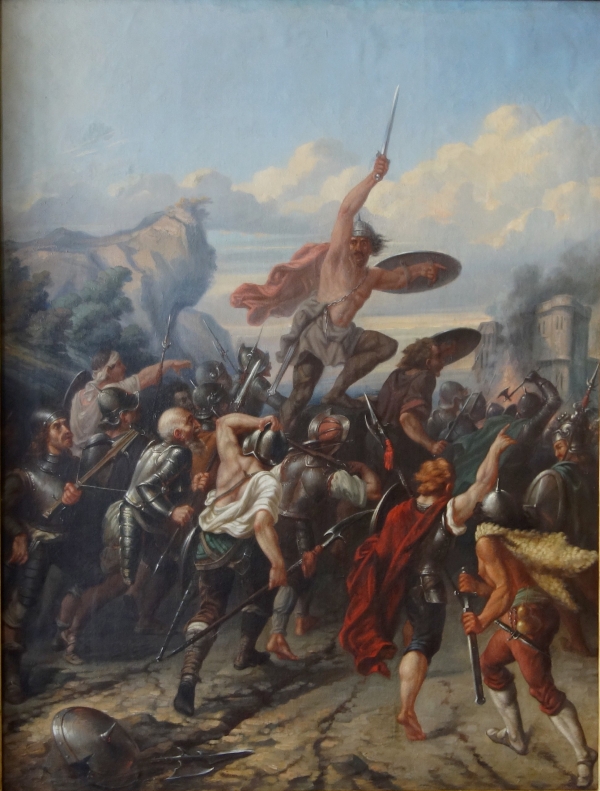 19th century French school, large oil on canvas : allegory of French courage 69cm x 90cm