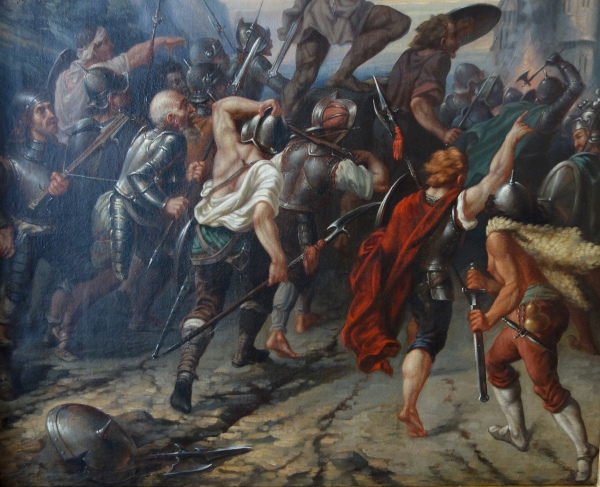 19th century French school, large oil on canvas : allegory of French courage 69cm x 90cm