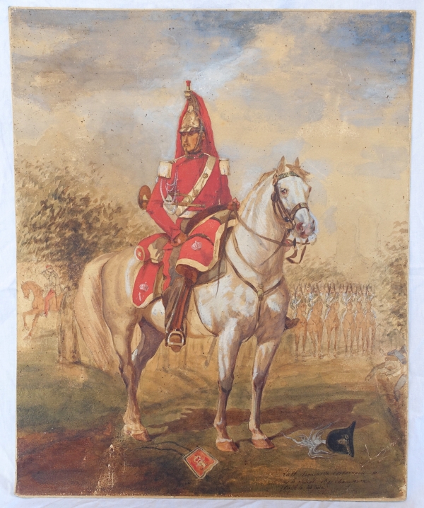 19th century watercolor : Cavalry soldier, Napoleon III period