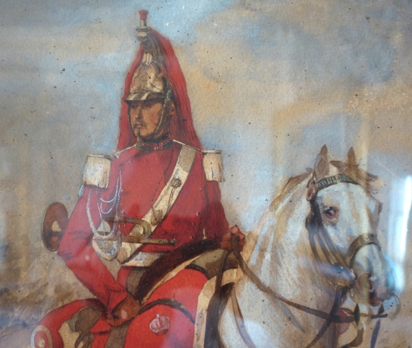 19th century watercolor : Cavalry soldier, Napoleon III period