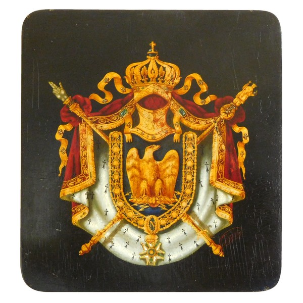 Napoleon III Imperial coat of arms, oil on panel dated 1855