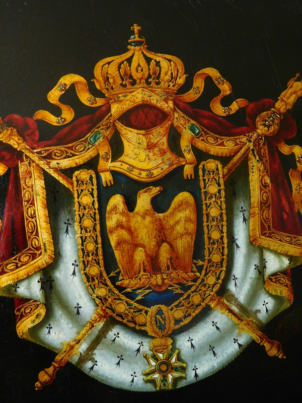 Napoleon III Imperial coat of arms, oil on panel dated 1855