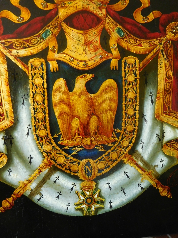 Napoleon III Imperial coat of arms, oil on panel dated 1855