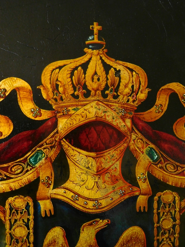 Napoleon III Imperial coat of arms, oil on panel dated 1855