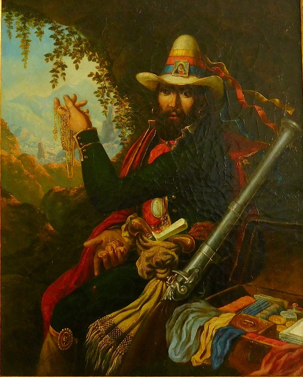 Portrait de bandit Corse, huile sur toile d'époque Restauration 76,5cm x 90cm