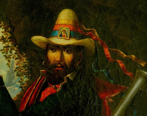 Portrait de bandit Corse, huile sur toile d'époque Restauration 76,5cm x 90cm