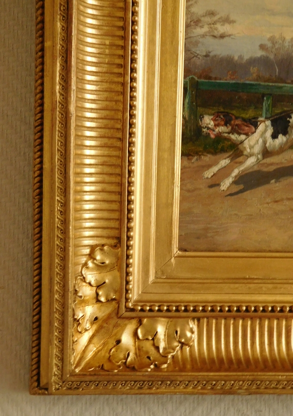 Aristocrate chasseur à courre et son chien, huile sur toile par Louis Guy - 1879