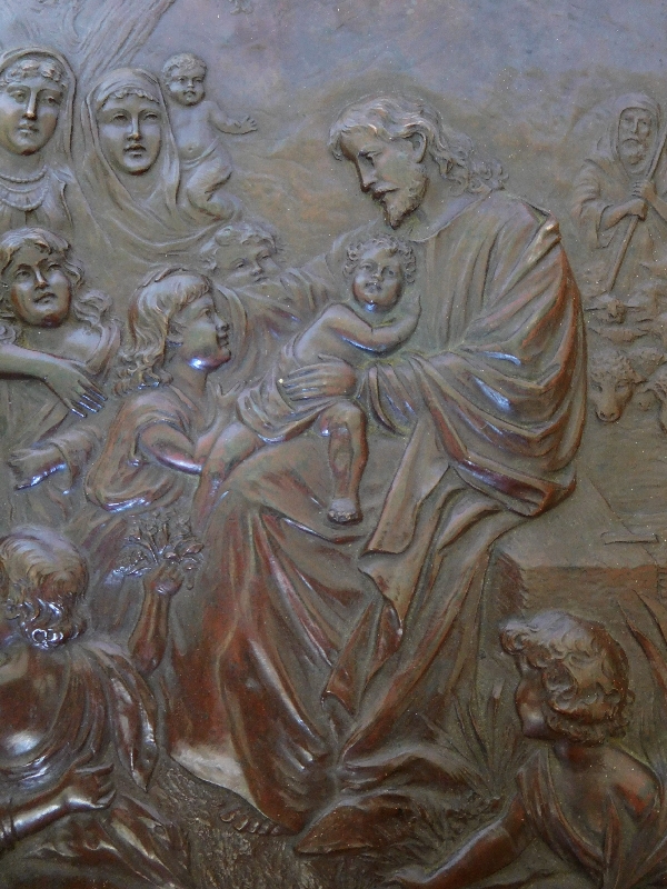 Christ & children, repoussé copper artwork : ''Let the children come to me''