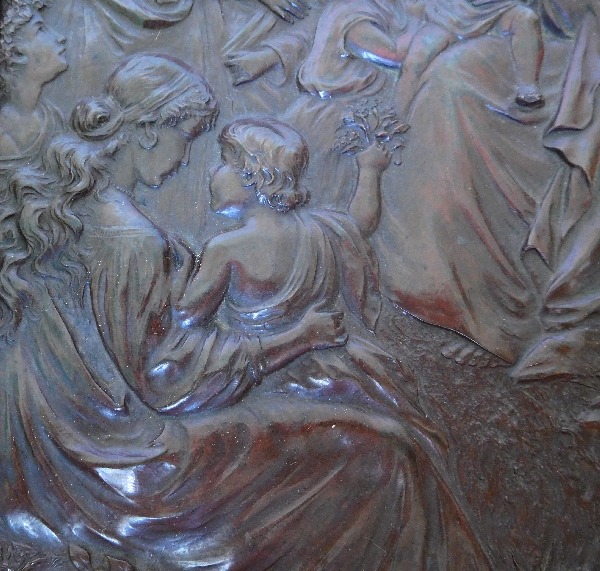 Tableau cuivre repoussé d'époque Restauration, Le Christ ''Laissez venir à moi les petits enfants''
