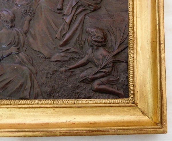Tableau cuivre repoussé d'époque Restauration, Le Christ ''Laissez venir à moi les petits enfants''
