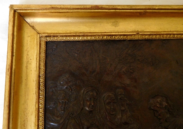 Tableau cuivre repoussé d'époque Restauration, Le Christ ''Laissez venir à moi les petits enfants''