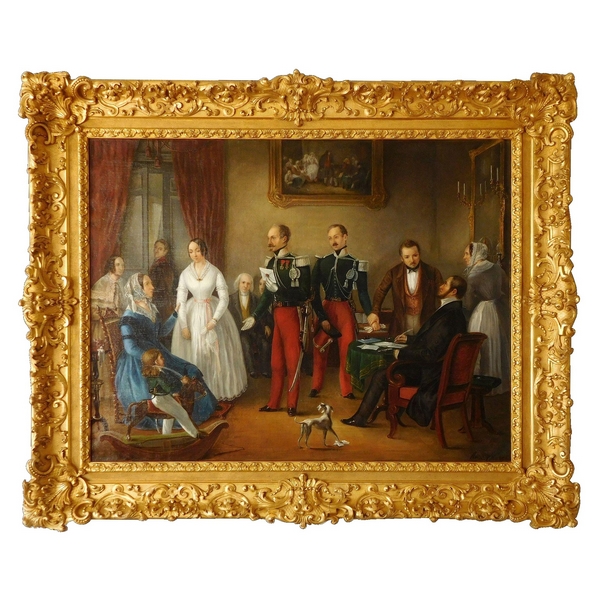 19th century French School : large oil on canvas - Marriage proposal 147x121cm, 1848