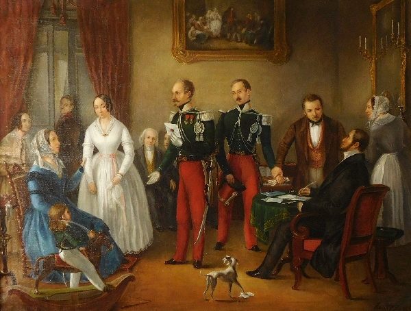 19th century French School : large oil on canvas - Marriage proposal 147x121cm, 1848