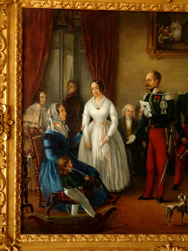 19th century French School : large oil on canvas - Marriage proposal 147x121cm, 1848