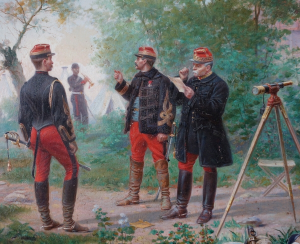 Emile Brisset : French general staff officers campaigning - late 19th century oil on canvas