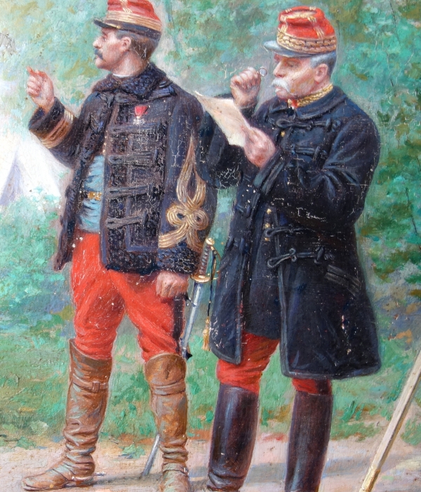 Emile Brisset : French general staff officers campaigning - late 19th century oil on canvas