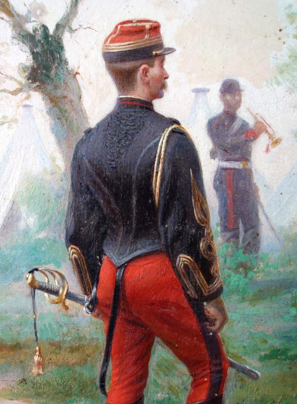 Emile Brisset, une dépêche - officiers Français d'état major en campagne - huile sur toile