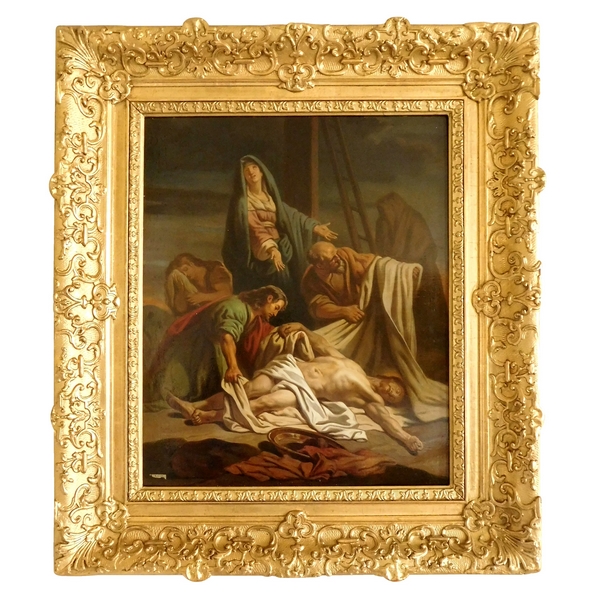 17th Century French School, the Descent from the Cross, oil on metal