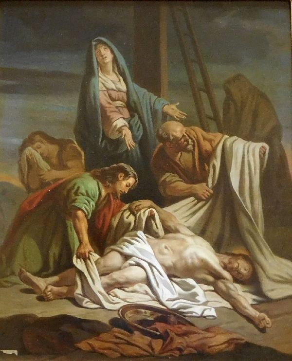 Ecole Française du XVIIe siècle, la déposition du Christ - huile sur métal - 46cm x 38cm