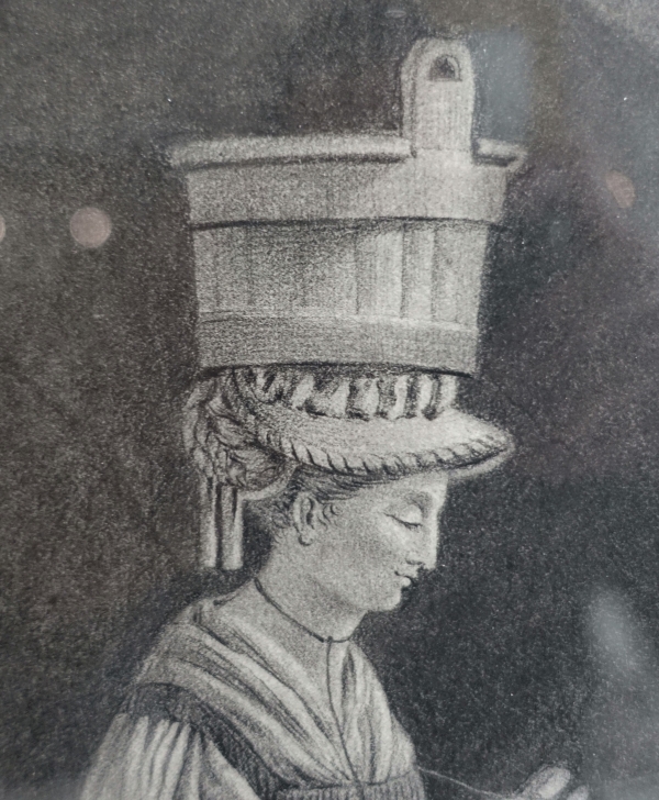 Empire drawing attributed to Edouard Pingret : young woman and goat - early 19th century
