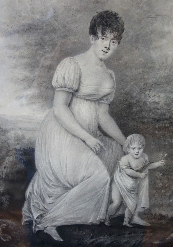 Fleury Richard : a Hussard and family, Empire drawing dated 1807