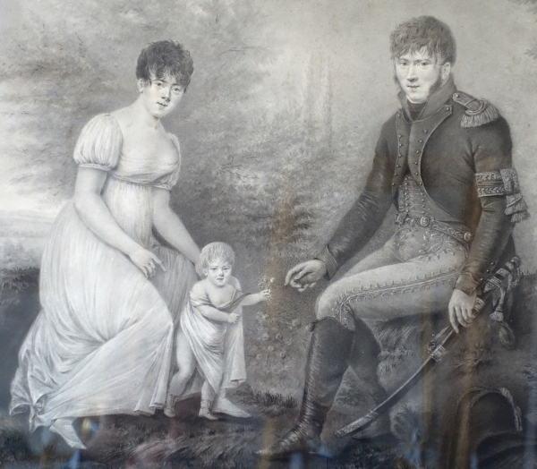 Fleury Richard : a Hussard and family, Empire drawing dated 1807