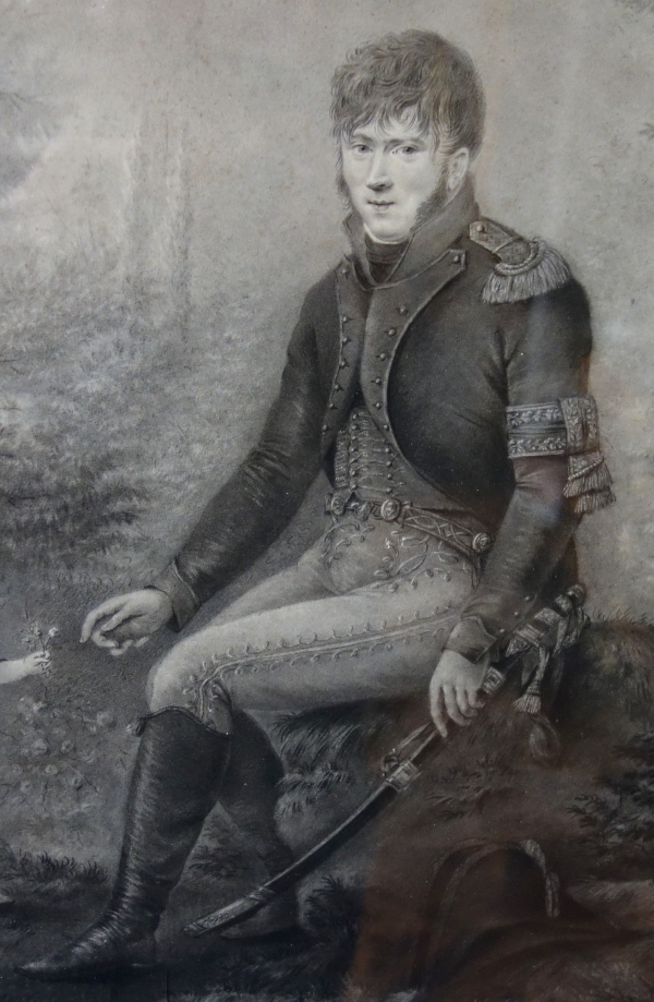 Fleury Richard : a Hussard and family, Empire drawing dated 1807