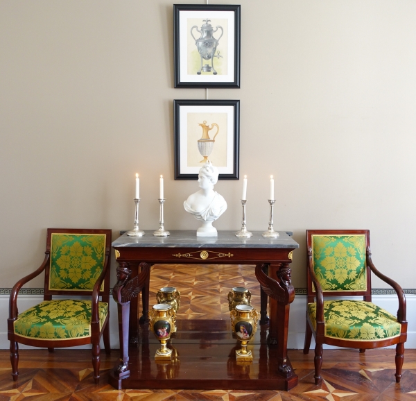 Gouache - silverware drawing : Empire style crystal and vermeil ewer framed - 47.5cm x 58cm