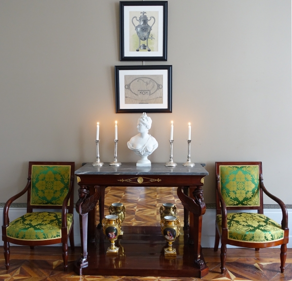Gouache - silverware drawing : Empire style silver samovar framed - 47.5cm x 58cm