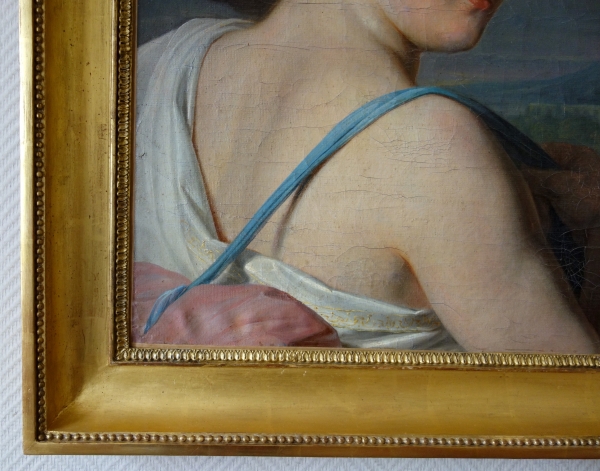 Ecole française de la fin XVIIIe siècle : portrait de Diane chasseresse - huile sur toile signée et datée 1799