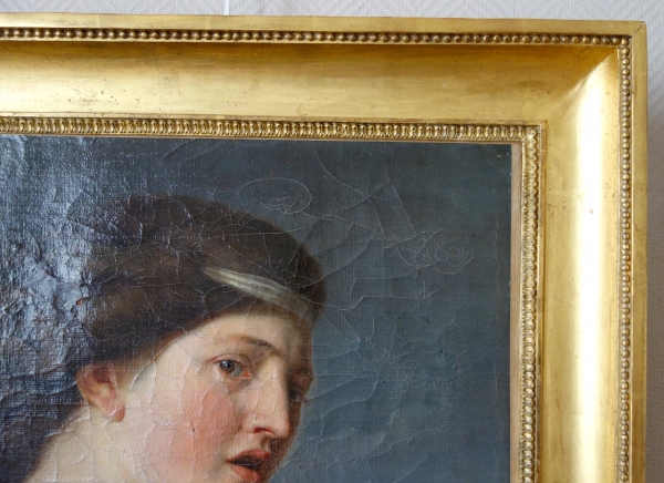 Late 18th century French school : portrait of Diana, hunting goddess, oil on canvas signed, dated 1799