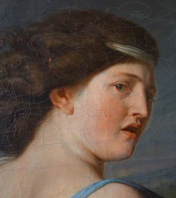 Ecole française de la fin XVIIIe siècle : portrait de Diane chasseresse - huile sur toile signée et datée 1799