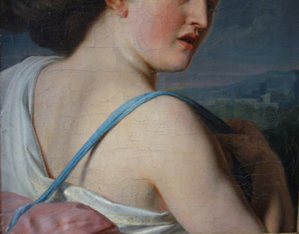 Ecole française de la fin XVIIIe siècle : portrait de Diane chasseresse - huile sur toile signée et datée 1799