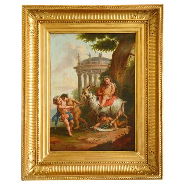 Ecole Française du XVIIIe siècle / début XIXe : jeune Bacchus, scène mythologique du vin, huile sur toile