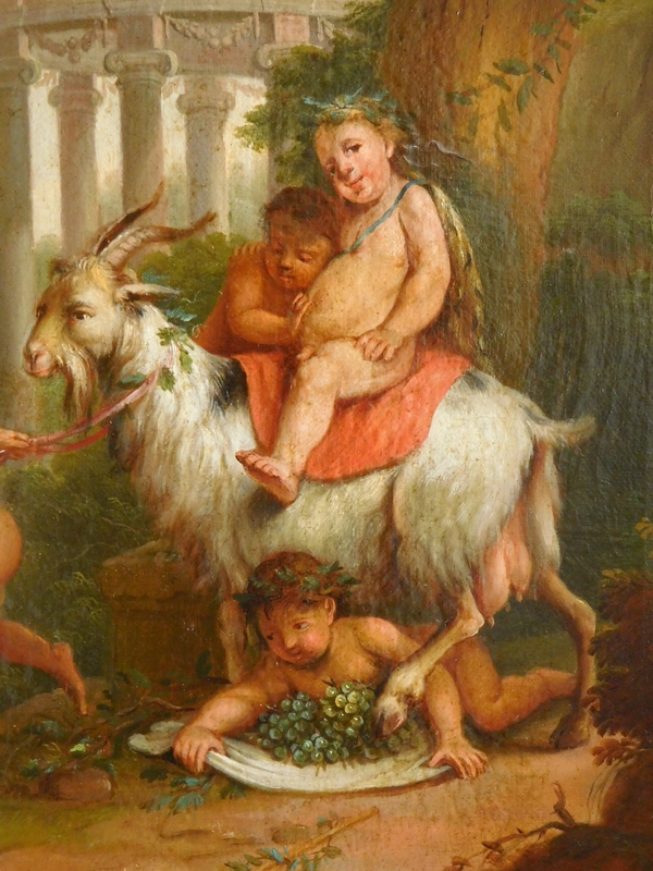 Ecole Française du XVIIIe siècle / début XIXe : jeune Bacchus, scène mythologique du vin, huile sur toile