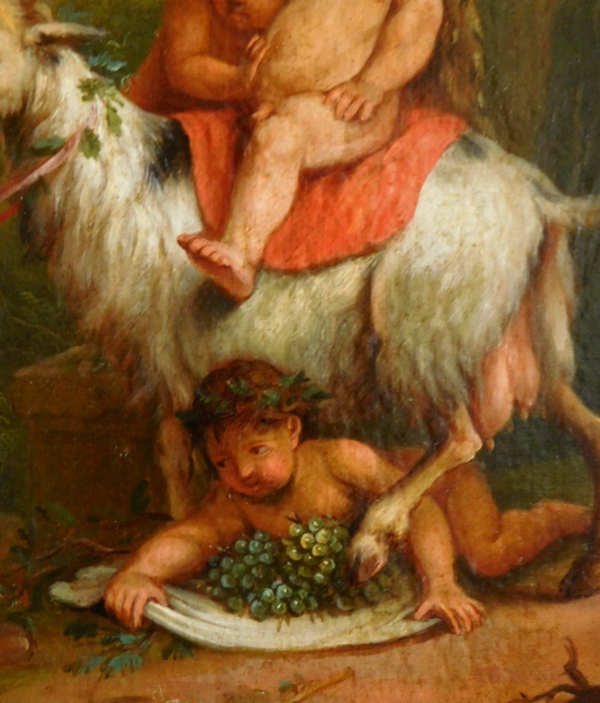 Ecole Française du XVIIIe siècle / début XIXe : jeune Bacchus, scène mythologique du vin, huile sur toile