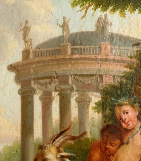 Ecole Française du XVIIIe siècle / début XIXe : jeune Bacchus, scène mythologique du vin, huile sur toile