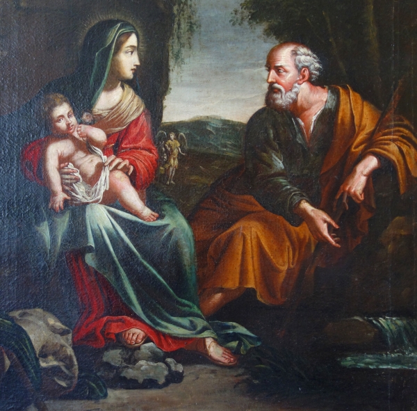 Ecole française du XVIIe siècle, le repos pendant la fuite en Egypte - Sainte Famille 94,5cm x 106cm