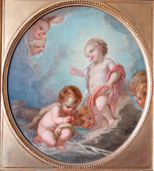 Ecole Française, suiveur de Boucher : l'Enfant Jésus bénissant Saint Jean Baptiste - huile sur toile