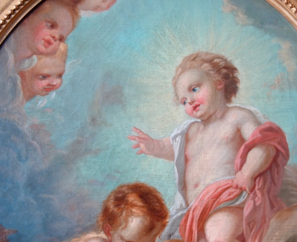 Ecole Française, suiveur de Boucher : l'Enfant Jésus bénissant Saint Jean Baptiste - huile sur toile