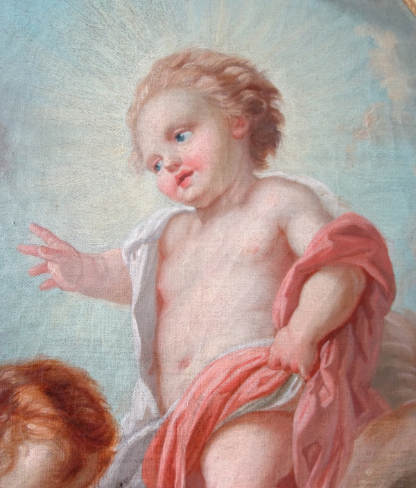 Ecole Française, suiveur de Boucher : l'Enfant Jésus bénissant Saint Jean Baptiste - huile sur toile