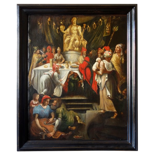 17th century French school, feast scene - large oil on canvas - 114cm x 91cm